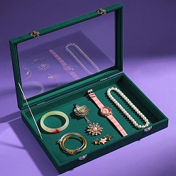 Зеленый Композитные витрины для ювелирных изделий, органайзер для ювелирных изделий держатель для кольца, серьги, ожерелья, браслета, хранения, прямоугольные, зелёные, 35x24x5 см