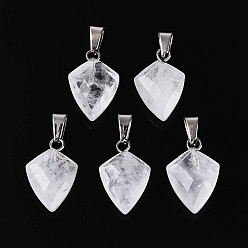 Хрусталь Природного кварца хрустальных подвесок, граненые подвески в виде стрел из горного хрусталя, с защелкой из нержавеющей стали на поручнях, цвет нержавеющей стали, 17~19x10.5~11.5x5~6 мм, отверстие : 5.5x3 мм