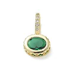 Verde Latón pavimenta colgantes de circonio cúbico, encantos ovales, larga duración plateado, chapado en rack, sin plomo y el cadmio, real 18 k chapado en oro, verde, 17x10x7.8 mm, agujero: 5x7 mm