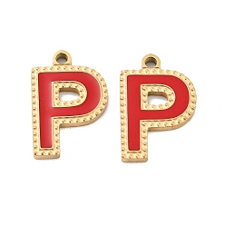 Letter P Ионное покрытие (ip) 316 подвески из нержавеющей стали, без никеля , с эмалью, буквенное очарование, реальный 18 k позолоченный, Письмо P, 17x11x2 мм, отверстие : 1.4 мм