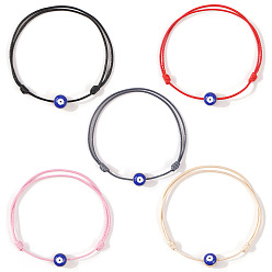 (52) Непрозрачная лаванда 5шт 5 цвета смоляные браслеты с бусинами от сглаза, регулируемые плетеные браслеты из вощеного шнура для женщин, разноцветные, внутренний диаметр: 11 дюйм (28 см)