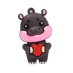 Кокосово-Коричневый Пластиковые подвески из пвх, бегемот показывает сердце, кокосового коричневый, 49x28.5x20 мм