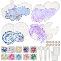 (52) Непрозрачная лаванда Ювелирные комплекты diy, с силиконовыми формами, конфеты цветные чешуйки, одноразовые пластиковые пипетки для переноса и латексные кроватки, пластиковый мерный стаканчик, разноцветные, 128x142x22 мм