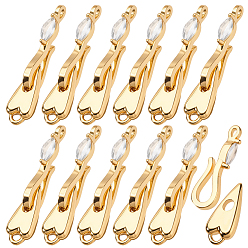 Золотой 12 шт. латунные застежки-крючки и S-образные крючки со стразами, золотые, 29x6.5x6.5 мм, отверстие : 1.2~1.6 мм