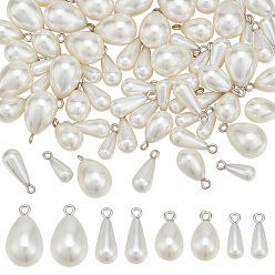 Платина 64шт 4 стили АБС-пластик подвески с имитацией жемчуга, с латунной найти, очарование слезы, платина, 13~17x5.5~9.5 мм, отверстие : 1.5~1.6 мм, 16 шт / стиль