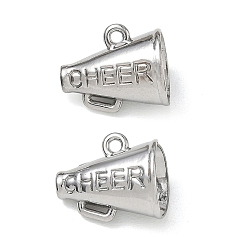 Stainless Steel Color 304 Stainless Steel Charms, Trumpet with Word Cheer Charms, Stainless Steel Color, 15x13x11mm, Hole: 1.6mm