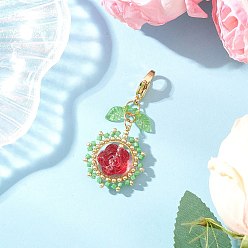 (123L) Белый крем непрозрачный блеск Подвесные украшения из розового стекла и стеклянных семян, с карабин-лобстерами , огнеупорный кирпич, 50 мм