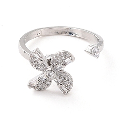 Платина Вращающееся открытое кольцо Windwill для женщин, латунные кубические циркониевые кольца-спиннеры, регулируемое кольцо манжеты для снятия стресса, платина, размер США 7 3/4 (17.9 мм)