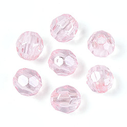 Бледно-Розовый Прозрачные акриловые бусины, баррель, граненый(32 граненый), розовый жемчуг, 10x10 мм, отверстие : 3 мм