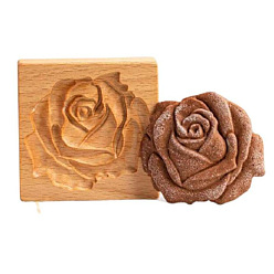 Saddle Brown Wooden Press Mooncake Mold, Rose, Pastry Mould, Cake Mold Baking, Saddle Brown, 100x100x20mm