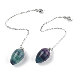 Флюорит Биолокационные маятники из природного флюорита, с реечной обшивкой латунными выводами, платина, яйцо, 215~222 мм, отверстие : 1.8 мм