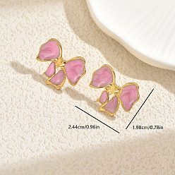 Pink Серьги-гвоздики из нержавеющей стали с бантом, золотые, розовые, 19.8x24.4 мм