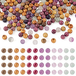 Couleur Mélangete 240 pièces 6 styles perles de fluorite naturelle et perles de bois, ronde, couleur mixte, 6mm, Trou: 1mm