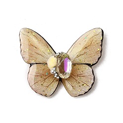 Цвет Древесины Прозрачные эпоксидные смолы кабошоны, бабочка, с золотой фольгой, стразами, искусственным жемчугом из АБС, магнитом и бумажной карточкой, деревесиные, 32x39.5x11 мм