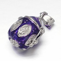 Indigo Enamel Pot Rack Plating Brass Prayer Box Pendants, Wish Box, Indigo, 22x16x12mm, Hole: 5x3mm
