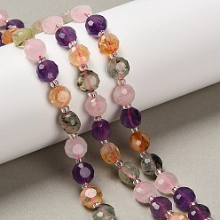 Смешанные камни Нити бусин из натурального аметиста, пренита, розового кварца и цитрина, плоско-круглые, граненые, с бисером, 8x8x5 мм, отверстие : 0.9 мм, около 40~41 шт / нитка, 15.43~15.55'' (39.2~39.5 см)