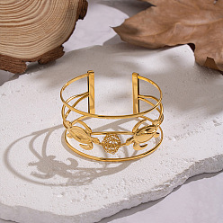 Настоящее золото 18K 304 Браслеты-манжеты из нержавеющей стали, широкие браслеты для женщин, черепаха, ионное покрытие (ip), реальный 18 k позолоченный, внутренний диаметр: 2.50x1.79 дюйм (6.35x4.55 см)