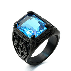 Темно-Голубой 316Мужские винтажные резные кольца из нержавеющей стали с кубическим цирконием, квадратный, готические кольца, чёрные, глубокое синее небо, размер США 8 (18.1 мм)