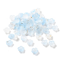 Небесно-голубой Акриловый шарик крышки, 5-лепестков цветка, с золотой фольгой, голубой, 11x11x4 мм, отверстие : 1.6 мм