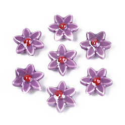Средний Фиолетовый Фарфоровые бусины ручной работы, цветок, яркие глазированный фарфор, средне фиолетовый, 16.5~17.5x15.5~16x6.5~7.5 мм, отверстие : 1.4~1.8 мм