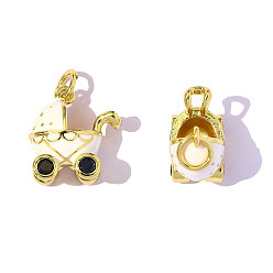 (404) Непрозрачное AB Кислое яблоко Латунь эмаль подвески, подвеска для детской коляски, с кубическим цирконием и прыгающим кольцом, ионное покрытие (ip), долговечный, реальный 18 k позолоченный, цветочный белый, 17x12 мм, отверстие: 3.30 мм