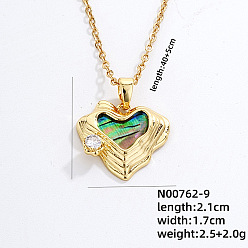 Сердце Модные латунные подвески-паве из натуральной ракушки пауа и прозрачного кубического циркония для повседневных вечеринок, золотые, сердце, 15.75 дюйм (40 см)