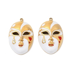 Белый 304 подвески из нержавеющей стали с эмалированными кристаллами и стразами, маска, ионное покрытие (ip), золотые, белые, 32x20.5x8 мм, отверстие : 1.8 мм