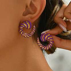 Фиолетовый 201 серьги-гвоздики в форме спиральной вихревой спирали из нержавеющей стали с эмалью, золотые, фиолетовые, 27.8x27.9 мм