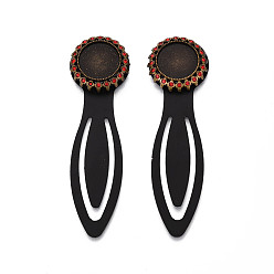 Античная Бронза Закладки из сплава и железа, с плоским круглым вращающимся подносом и стразами, античная бронза, 74.5~75x21~21.5x5.5~6.5 мм, Размер лотка: 14 мм