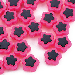 Camellia Plating Opaque Acrylic Beads, Metal Enlaced, Star, Camellia, 9.5x10x5mm, Hole: 1.6mm, about 1850pcs/500g