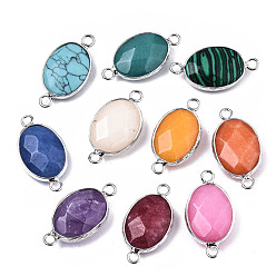 Смешанный Голдстоун Смешанные звенья / соединители Goldstone, латунная кромка платинового цвета, граненые и овальные, 27.5x14~15x6 мм, отверстие : 2 мм