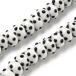 Белый Бусины лэмпворк , шероховатая рондель в горошек, белые, 9x5 мм, отверстие : 2 мм