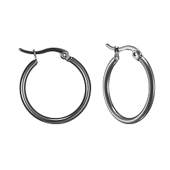 Черный Цвет Металла Серьги из 304 нержавеющей стали, гипоаллергенные серьги, Кольцевая форма, металлический черный , 12 датчик, 24~26x2 мм, штифты : 0.7~1.3x0.68 мм