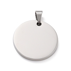 Нержавеющая Сталь Цвет Не тускнеющие 304 подвески из нержавеющей стали, пустая бирка с зеркальной полировкой, плоско-круглые, цвет нержавеющей стали, 30x3 мм, отверстие : 7.4x4.5 мм