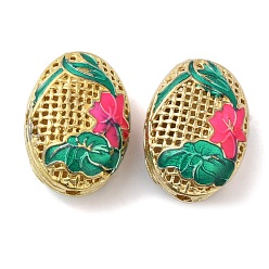 Морско-зеленый Стойки покрытие латунь эмаль бисер, без кадмия и без свинца, овальные с цветком, реальный 18 k позолоченный, долговечный, цвета морской волны, 19.5~20x14~14.5x10.5м 11.5м ~, отверстие : 1.6 мм