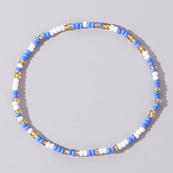 Azul Pulseras elásticas redondas de cuentas de vidrio estilo boho para mujer, azul, 6.89 pulgada (17.5 cm)