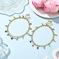 Смешанные камни 2шт. латунные цепочки и скрепки для ножек, браслеты на ногу с бусинами из драгоценных камней для женщин, 9-5/8 дюйм (245 мм)