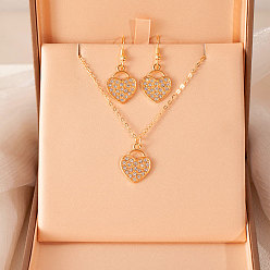 Сердце Ожерелья с подвесками из сплава и стразами и наборы серег-подвесок для женщин, сердце, Ожерелье: 400 mm