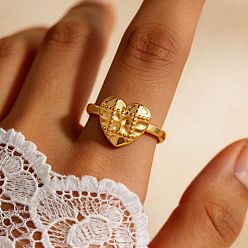 Сердце 304 открытые кольца манжеты из нержавеющей стали, реальный 18 k позолоченный, сердце, 15~20 мм