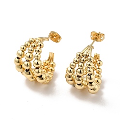 Real 18K Gold Plated Brass Studs Earrings, Triple Bead Circle Stud Earring for Women, Real 18K Gold Plated, 25x22x16mm, Pin: 0.7mm