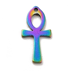 Rainbow Color Ионное покрытие (ip) 201 подвески из нержавеющей стали, анкх крест прелести, Радуга цветов, 14x7x1 мм, отверстие : 0.8 мм