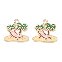 Golden Alloy Enamel Pendants, Coconut Tree with Beach Chair Charms, Golden, 17x18x1mm, Hole: 1.6mm