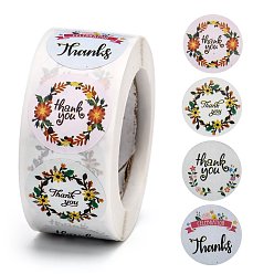 Coloré 1 pouces merci autocollants, autocollants autocollants en papier kraft autocollants, étiquettes adhésives, pour le festival, Noël, cadeaux de vacances, avec le mot merci, colorées, autocollant: 25 mm, 500pcs / roll