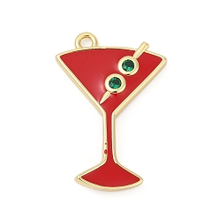 Красный Латунь микропаве фианиты с подвесками из эмали, кубок, без кадмия и без свинца, долговечный, стойки покрытие, реальный 18 k позолоченный, красные, 26x17.5x3 мм, отверстие : 1.6 мм