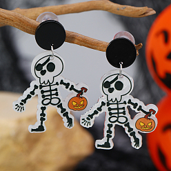Skeleton Акриловые болтаться серьги стержня, платина, скелет, 52x35 мм