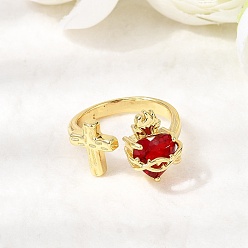 Золотой Стеклянные манжеты с открытыми кольцами, медные кольца, святое сердце, долговечный, без кадмия и без свинца, золотые, размер США 7 1/2 (17.7 мм)