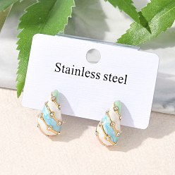 Светло-Голубой 304 серьги из нержавеющей стали эмаль, со стразами, слеза, золотые, Небесно-голубой, 18.5x9.5 мм