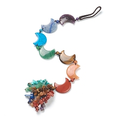 Смешанные камни Форма луны чакра висит орнамент, Рэйки упал драгоценный камень орнамент окна, с нейлоновым шнуром, 380 мм