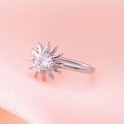 Солнце Латунные микро-паве прозрачные кубические цирконии клипсы на носовые кольца, платина, солнце, 12 мм, штифты : 0.6 мм