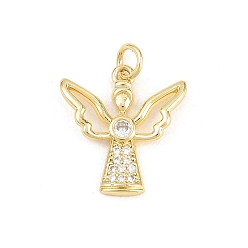 Настоящее золото 18K Латунные микро проложить кубического циркония подвески, ангельские прелести, долговечный, стойки покрытие, без свинца и без кадмия, прозрачные, реальный 18 k позолоченный, 18.5x17x2.5 мм, отверстие : 3.2 мм
